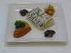 Bacalao confitado a la miel con varias guarniciones